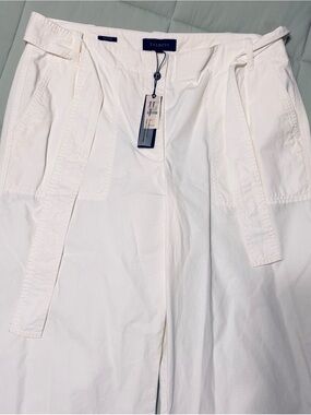 TALBOTS White Heritage Twill Wide Leg Pants with Tie Belt